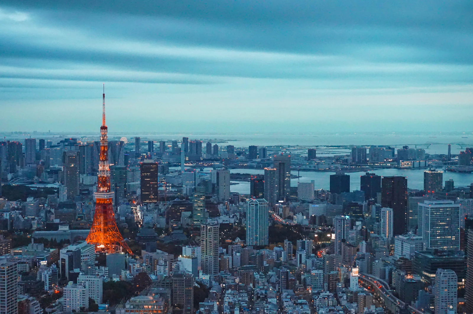 Tokyo Tower and the city skyline at dusk